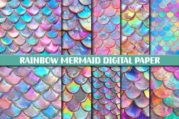 Download Rainbow Mermaid Digital Paper Background - Premium Bundle